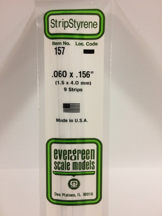 Evergreen 157 .060" x .156" White Styrene Strip All Scales - package