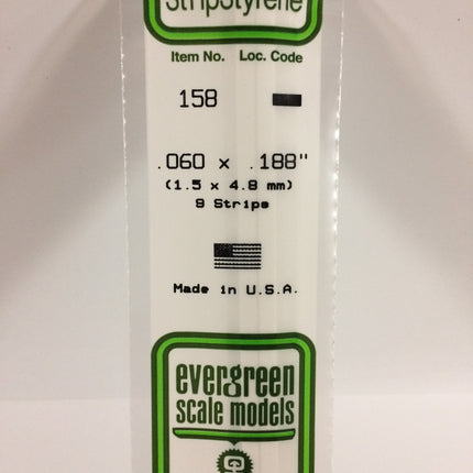 Evergreen 158 .060" x .188" White Styrene Strip All Scales - package