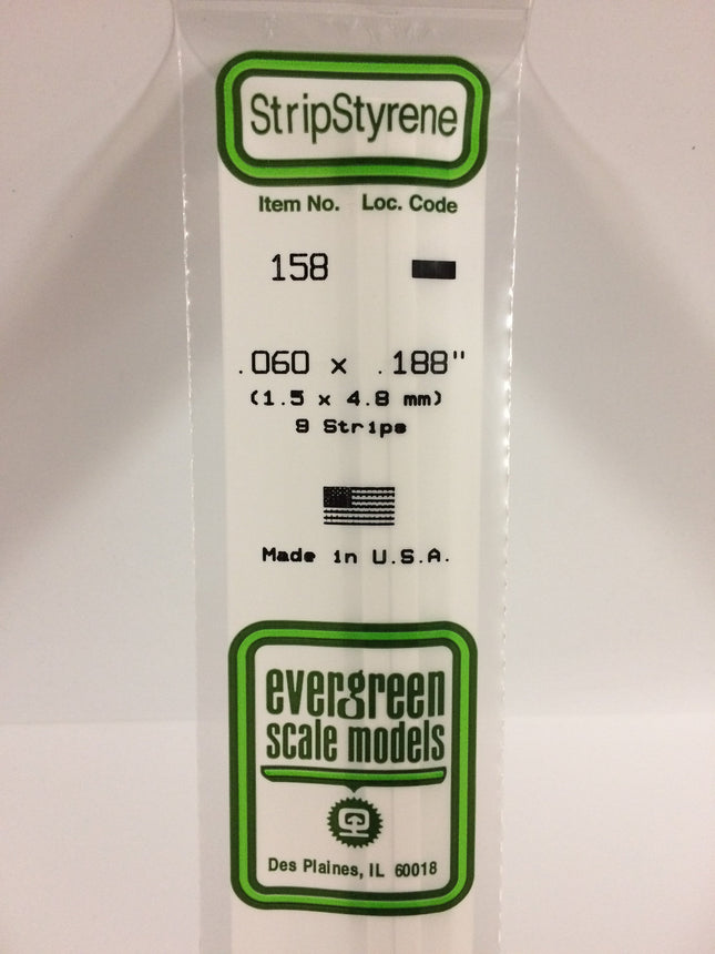 Evergreen 158 .060" x .188" White Styrene Strip All Scales - package