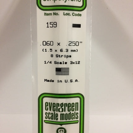 Evergreen 159 .060" x .250" White Styrene Strip All Scales - package