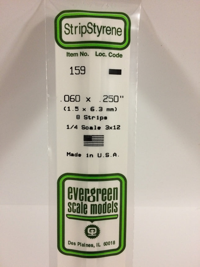 Evergreen 159 .060" x .250" White Styrene Strip All Scales - package