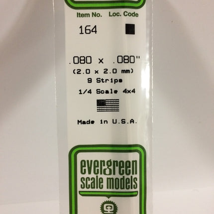 Evergreen 164 .080" x .080" White Styrene Strip All Scales - package