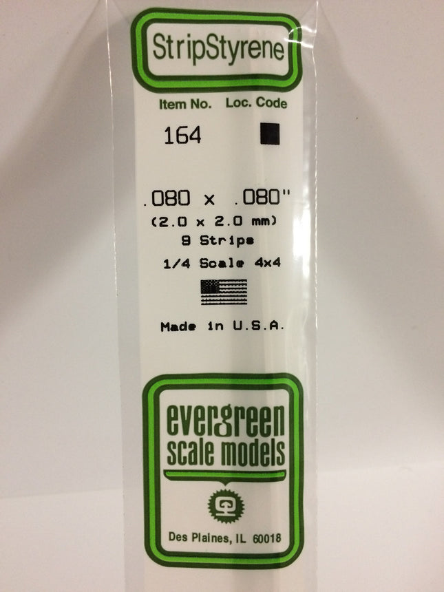 Evergreen 164 .080" x .080" White Styrene Strip All Scales - package