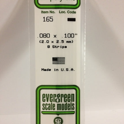 Evergreen 165 .080" x .100" White Styrene Strip All Scales - package