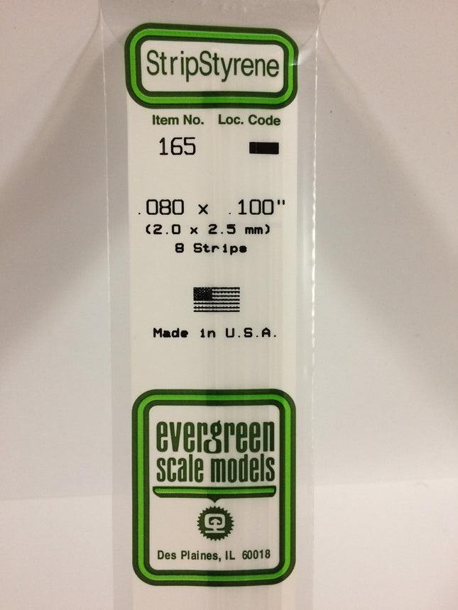 Evergreen 165 .080" x .100" White Styrene Strip All Scales - package