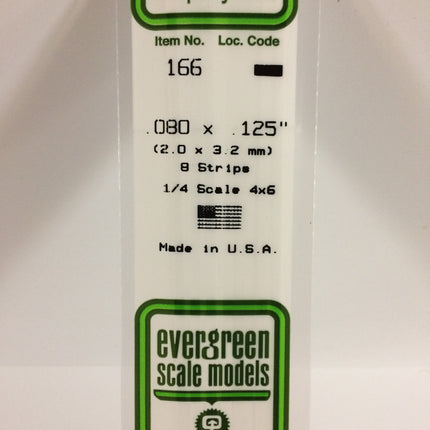 Evergreen 166 .080" x .125" White Styrene Strip All Scales - package