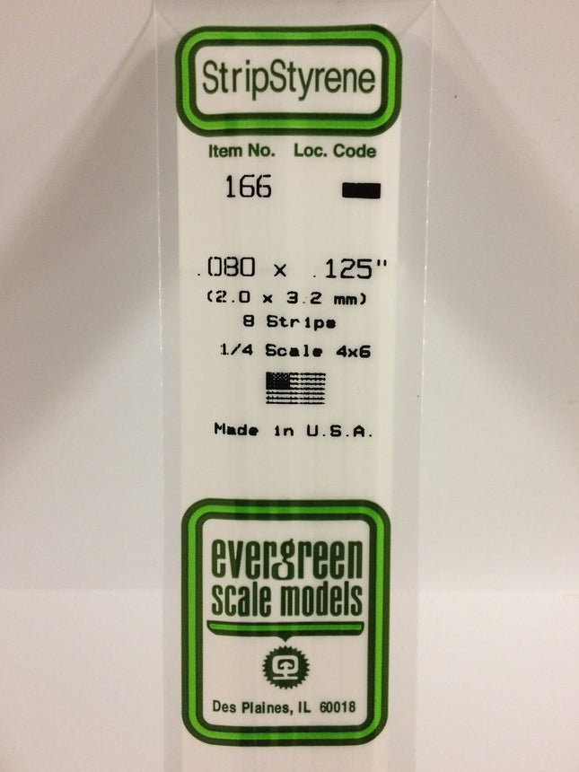 Evergreen 166 .080" x .125" White Styrene Strip All Scales - package