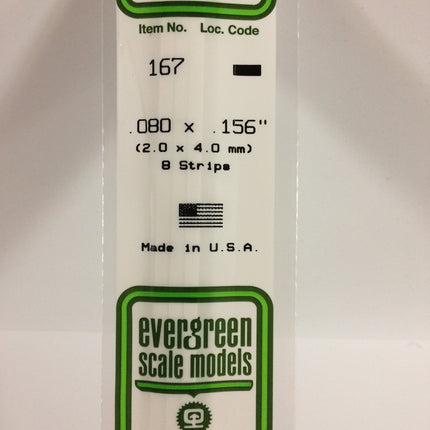 Evergreen 167 .080" x .156" White Styrene Strip All Scales - package
