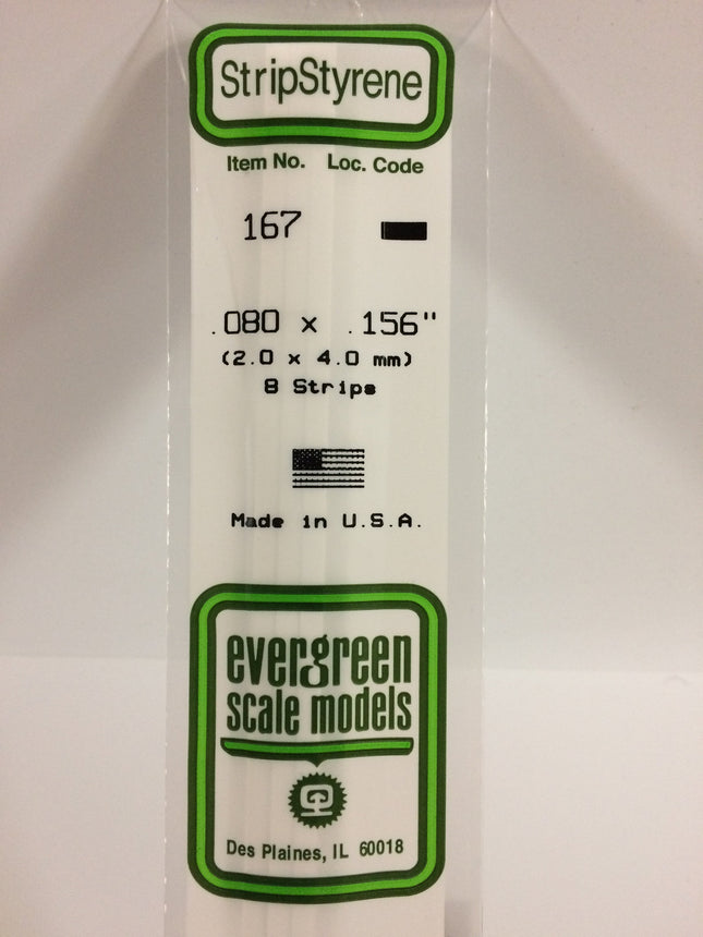 Evergreen 167 .080" x .156" White Styrene Strip All Scales - package