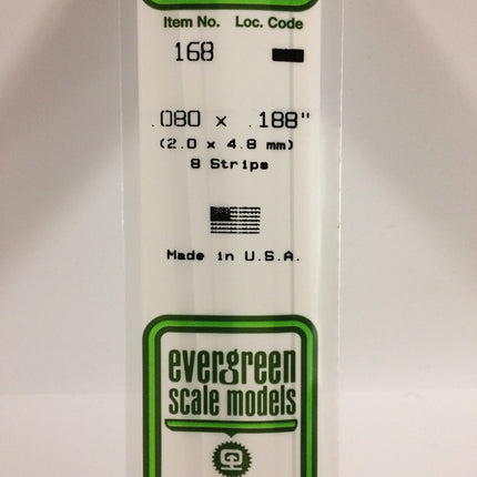 Evergreen 168 .080" x .188" White Styrene Strip All Scales - package