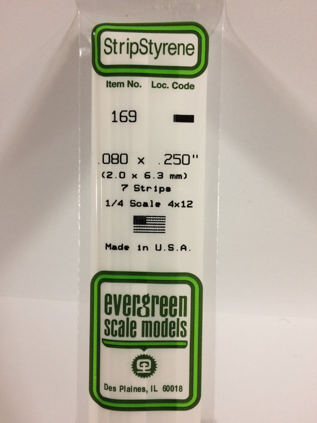 Evergreen 169 .080" x .250" White Styrene Strip All Scales - package