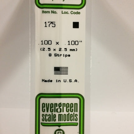 Evergreen 175 .100" x .100" White Styrene Strip All Scales - package