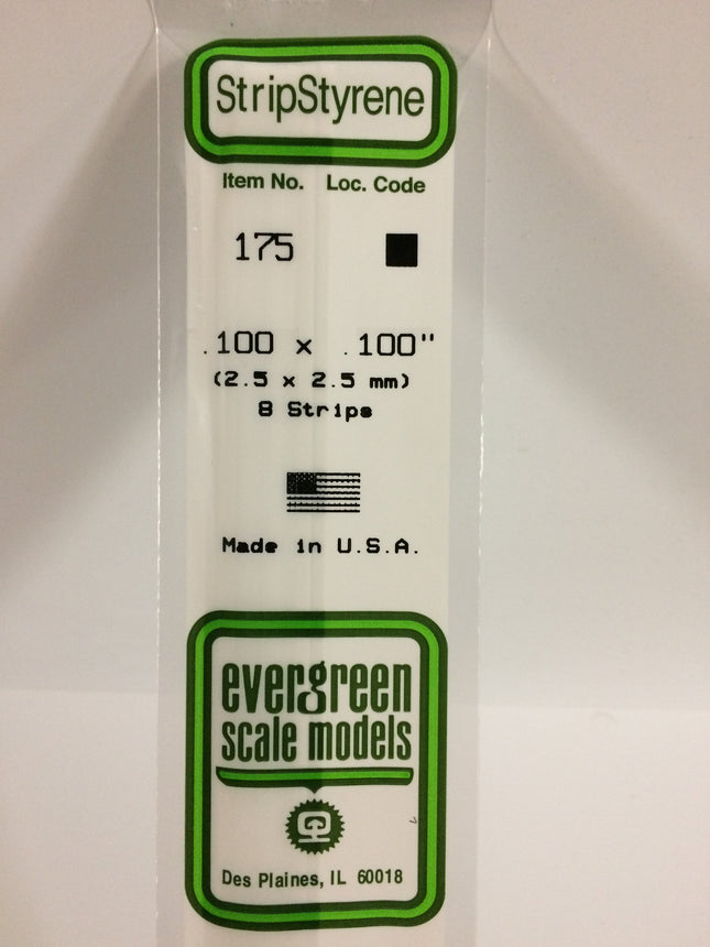 Evergreen 175 .100" x .100" White Styrene Strip All Scales - package