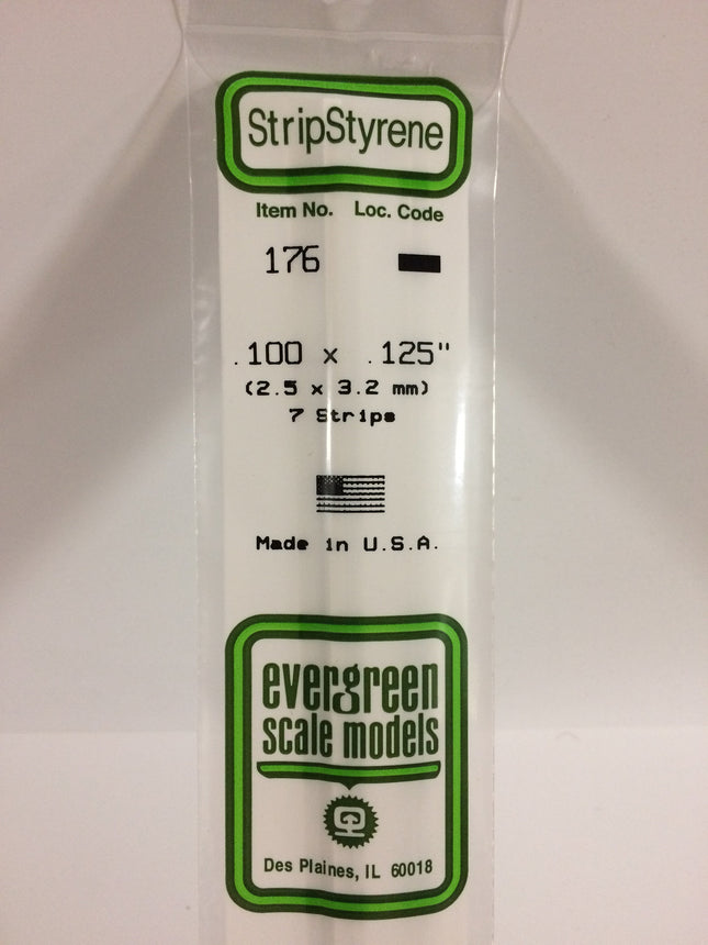 Evergreen 176 .100" x .125" White Styrene Strip All Scales - package