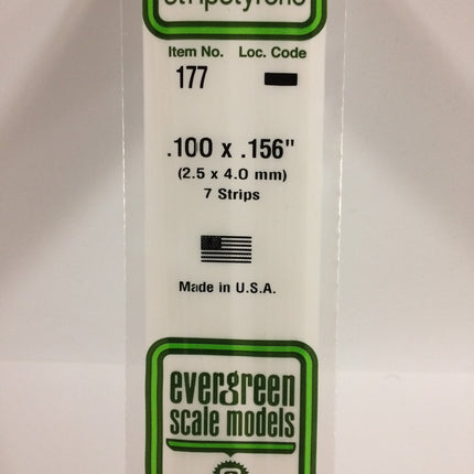 Evergreen 177 .100" x .156" White Styrene Strip All Scales - package