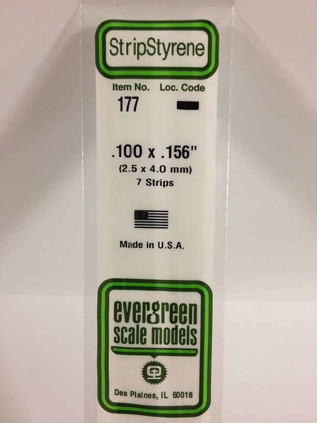 Evergreen 177 .100" x .156" White Styrene Strip All Scales - package