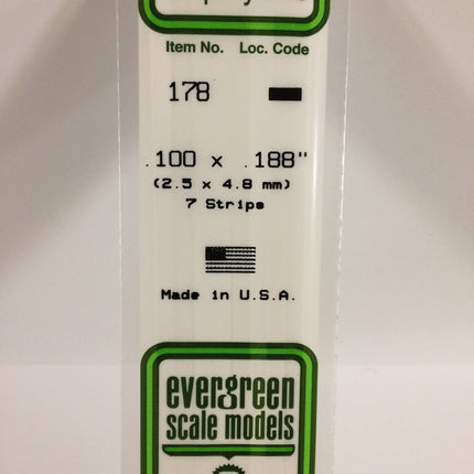 Evergreen 178 .100" x .188" White Styrene Strip All Scales - package