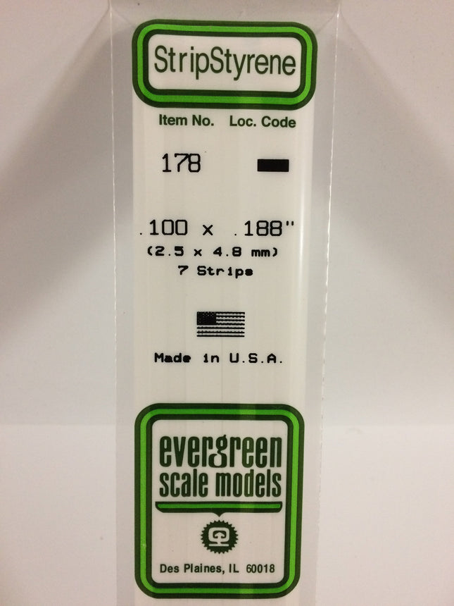 Evergreen 178 .100" x .188" White Styrene Strip All Scales - package