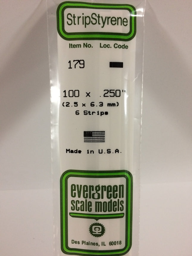 Evergreen 179 .100" x .250" White Styrene Strip All Scales - package