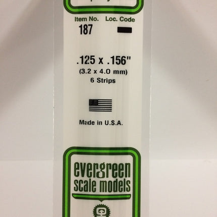 Evergreen 187 .125" x .156" White Styrene Strip All Scales - package