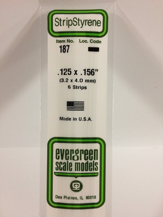 Evergreen 187 .125" x .156" White Styrene Strip All Scales - package