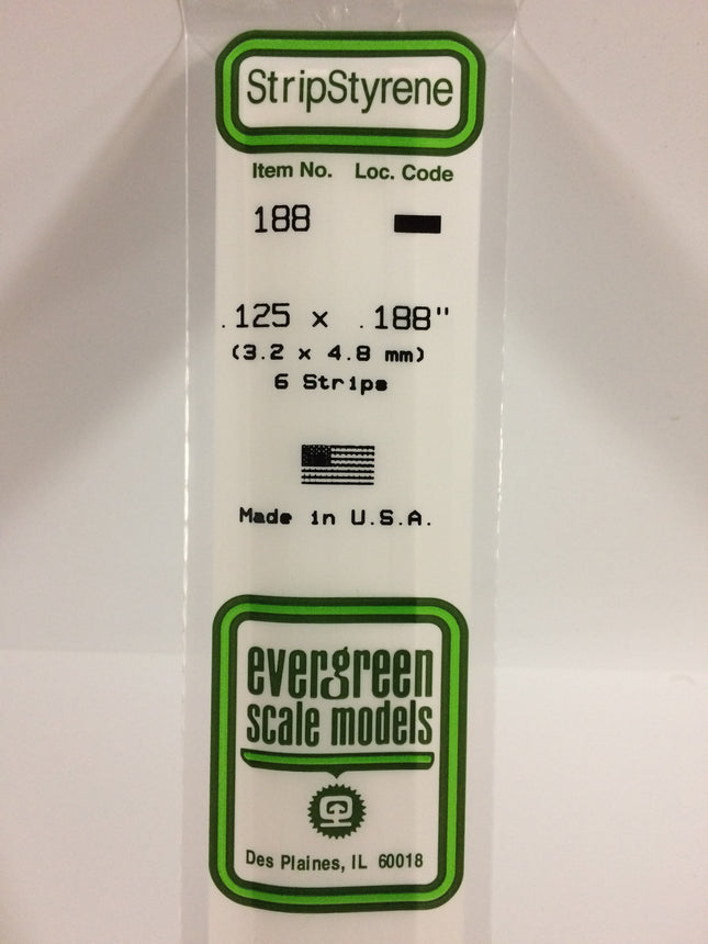 Evergreen 188 .125" x .188" White Styrene Strip All Scales - package