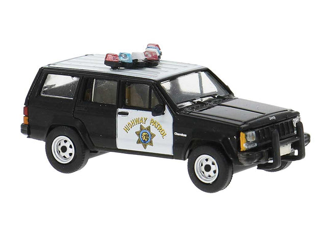 PCX87 PCX870730 1984 Jeep Cherokee California Highway Patrol HO Scale - black and white police SUV with roof lightbar