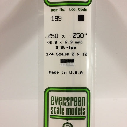 Evergreen 199 .250" x .250" White Styrene Strip All Scales - package