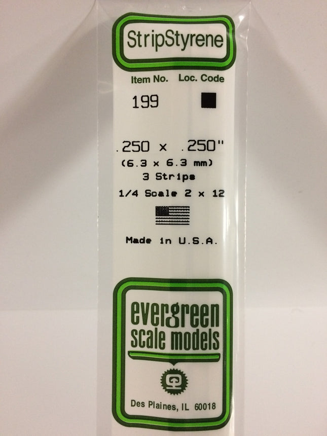 Evergreen 199 .250" x .250" White Styrene Strip All Scales - package