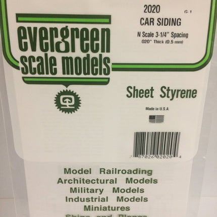 Evergreen 2020 .020" White Styrene N Scale Freight Car Siding N Scale - package