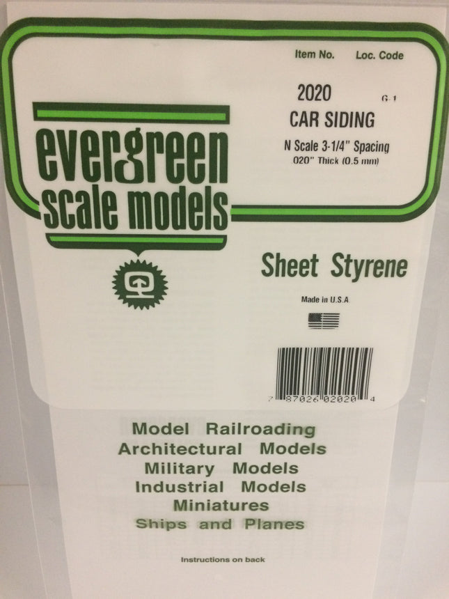 Evergreen 2020 .020" White Styrene N Scale Freight Car Siding N Scale - package