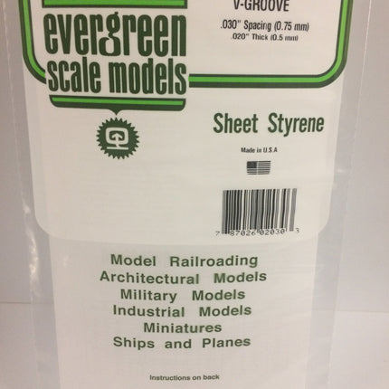 Evergreen 2025 .030" White Styrene V Groove Siding All Scales - package