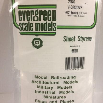 Evergreen 2040 .040" White Styrene V Groove Siding All Scales - package