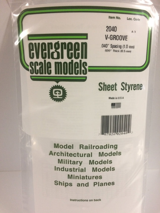 Evergreen 2040 .040" White Styrene V Groove Siding All Scales - package