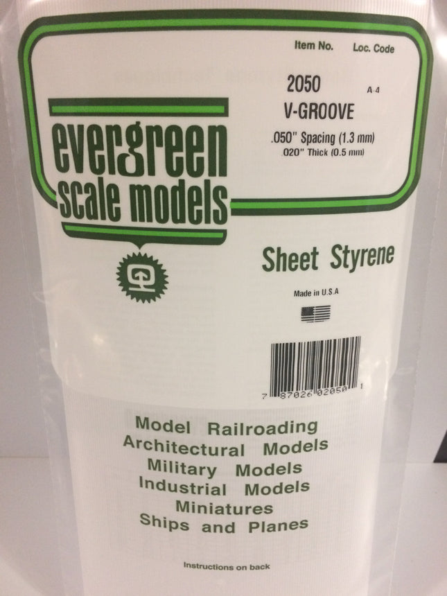 Evergreen 2050 .050" White Styrene V Groove Siding All Scales - package
