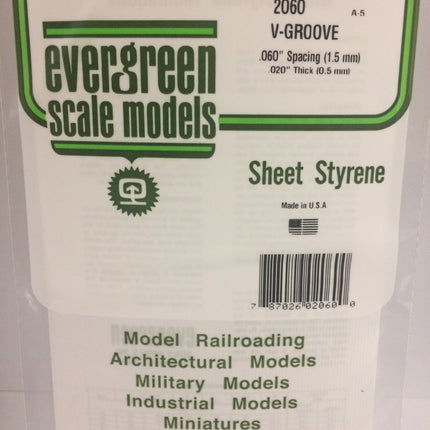 Evergreen 2060 .060" White Styrene V Groove Siding All Scales - package