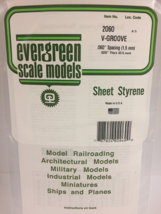 Evergreen 2060 .060" White Styrene V Groove Siding All Scales - package