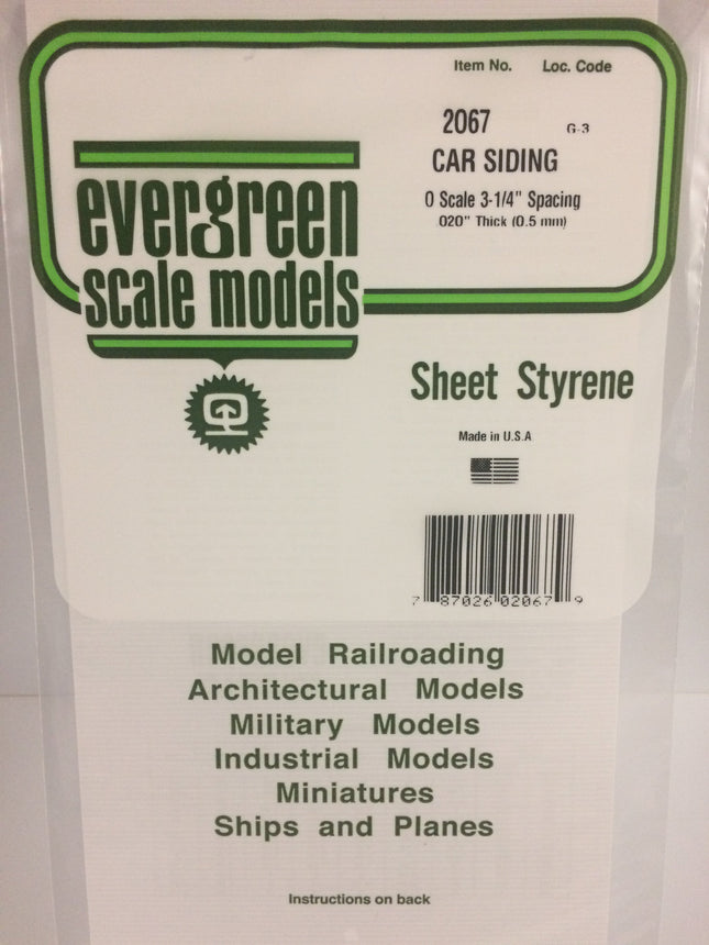 Evergreen 2067 .067" White Styrene O Scale Freight Car Siding O Scale - package