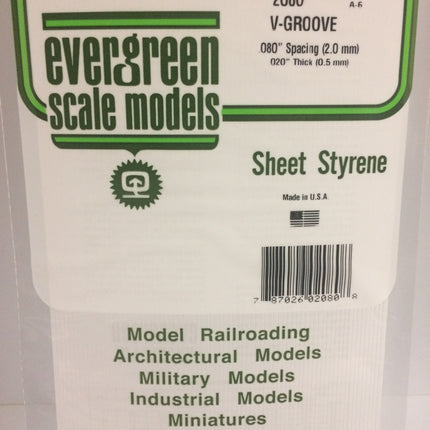 Evergreen 2080 .080" White Styrene V Groove Siding All Scales - package