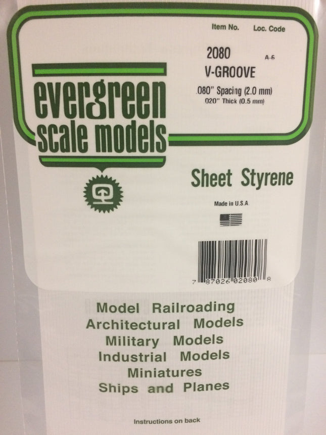 Evergreen 2080 .080" White Styrene V Groove Siding All Scales - package