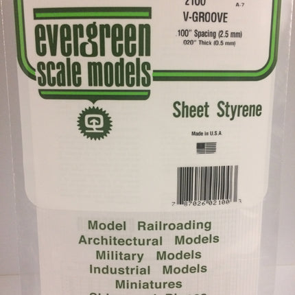 Evergreen 2100 .100" White Styrene V Groove Siding All Scales - package