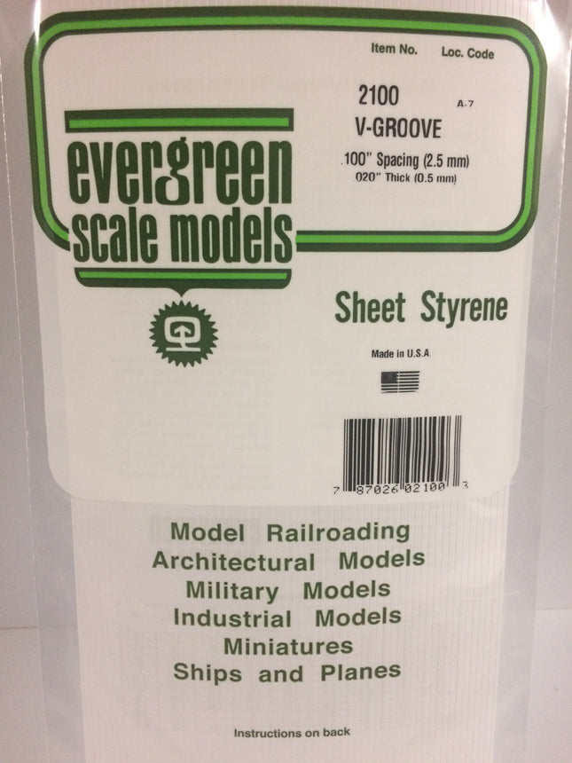 Evergreen 2100 .100" White Styrene V Groove Siding All Scales - package
