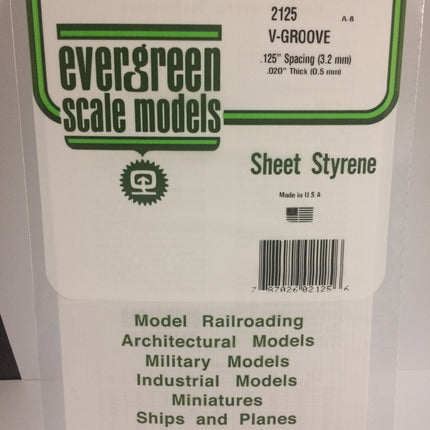 Evergreen 2125 .125" White Styrene V Groove Siding All Scales - package
