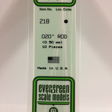 Evergreen 218 .020" (.5mm) OD White Styrene Rod All Scales - package
