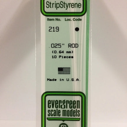 Evergreen Scale Models 269-219 | .025" White Styrene Round Rod - 10 Pieces, 14" | All Scales