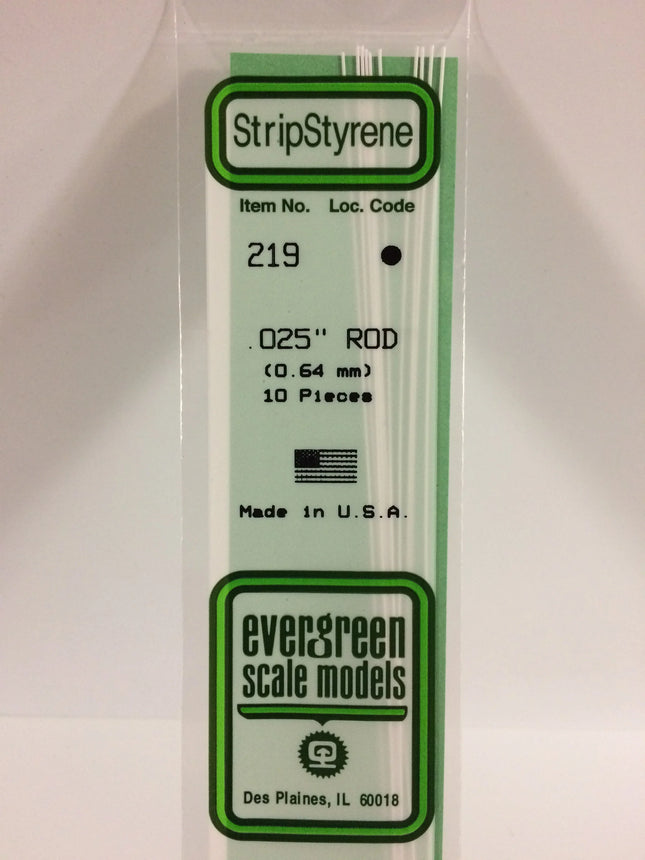 Evergreen Scale Models 269-219 | .025" White Styrene Round Rod - 10 Pieces, 14" | All Scales