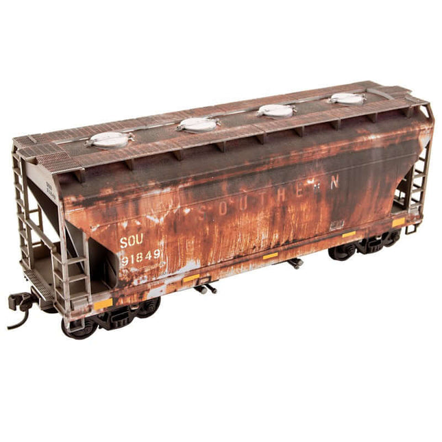 Micro Trains 2200 002 | ACF 2-Bay Covered Hopper - Unassembled Accurail Kit - Southern Railway #91849 (Weathered, gray, white, yellow conspicuity marks) | HO Scale