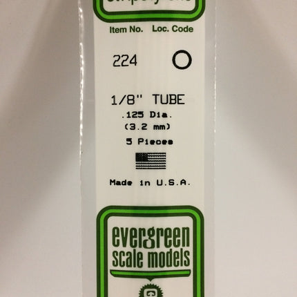 Evergreen 224 .125" (3.2mm) OD White Styrene Tubing All Scales - package