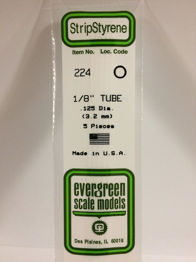 Evergreen 224 .125" (3.2mm) OD White Styrene Tubing All Scales - package