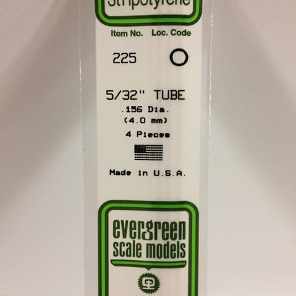 Evergreen 225 .156" (4.0mm) OD White Styrene Tubing All Scales - package